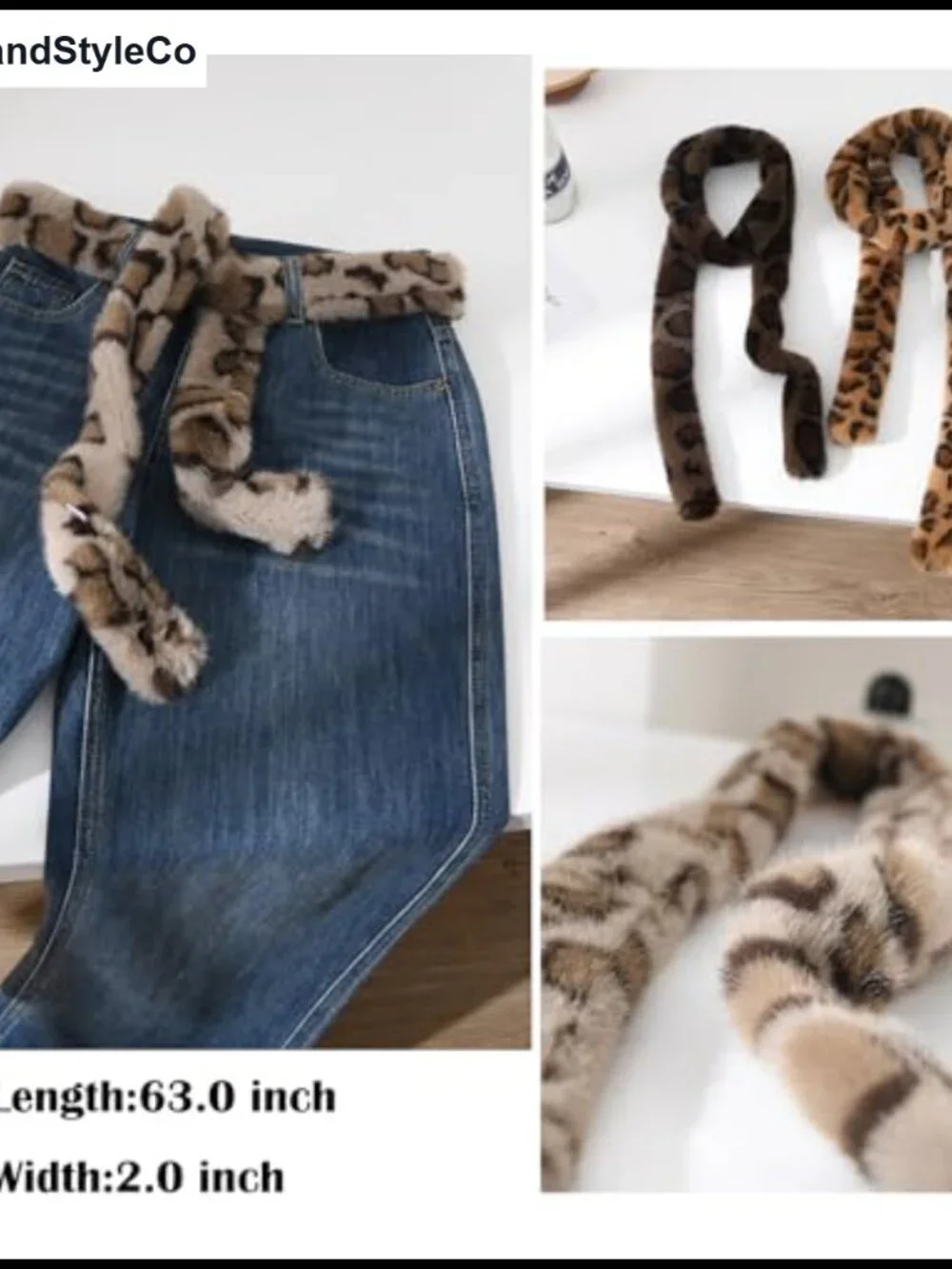 Faux Fur Skinny Scarf Waist Belt Choker Women Leopard Tassel Versatile